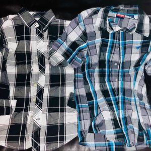 2 boys button down plaid shirts 10/12